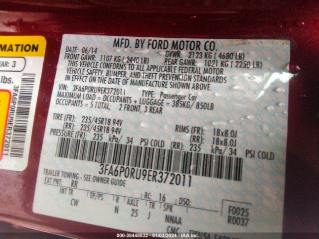 3FA6P0RU9ER372011 Ford Fusion Hybrid Titanium