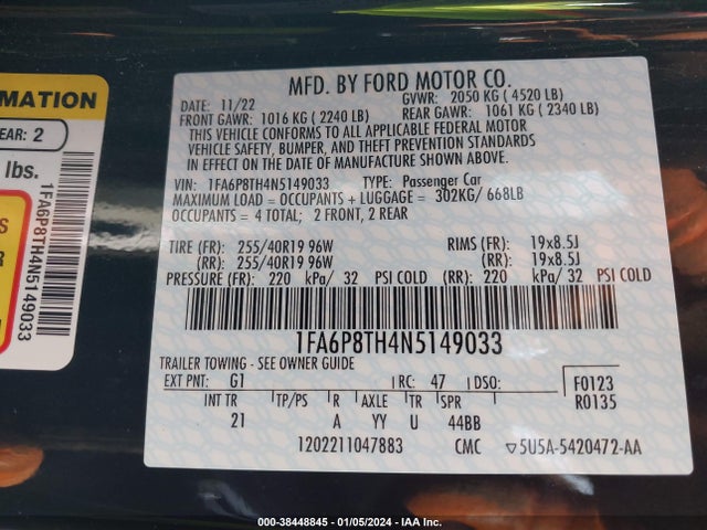 Ford Mustang Ecoboost Fastback 2022 1FA6P8TH4N5149033 Image 9