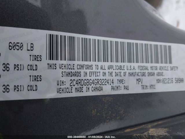 2C4RDGBG4GR322414 Dodge Grand Caravan American Value Pkg