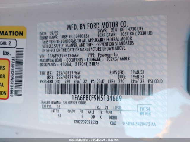 2022 FORD MUSTANG 1FA6P8CF9N5134669 Photo 8