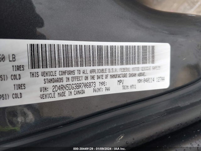 2011 DODGE GRAND CARAVAN CREW VIN: 2D4RN5DG3BR706873