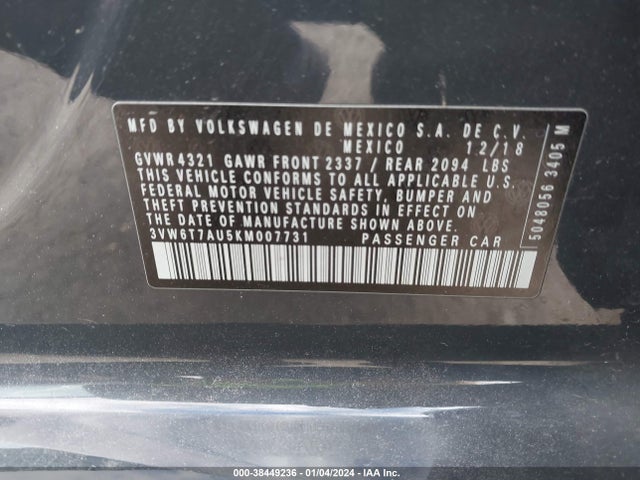 3VW6T7AU5KM007731 Volkswagen Golf Gti 2.0t Autobahn/2.0t Rabbit Edition/2.0t S/2.0t Se