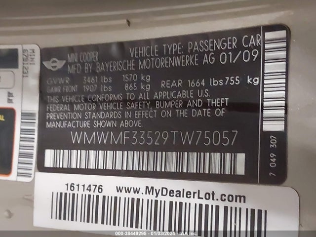 2009 MINI COOPER WMWMF33529TW75057 Photo 8