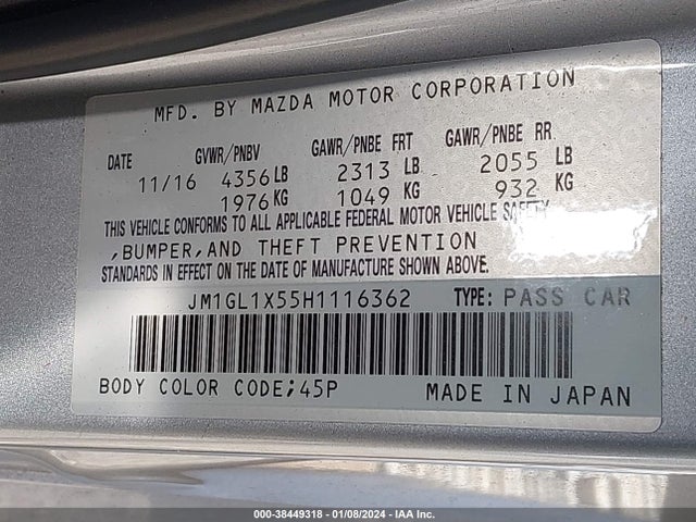 2017 MAZDA MAZDA6 GRAND TOURING VIN: JM1GL1X55H1116362