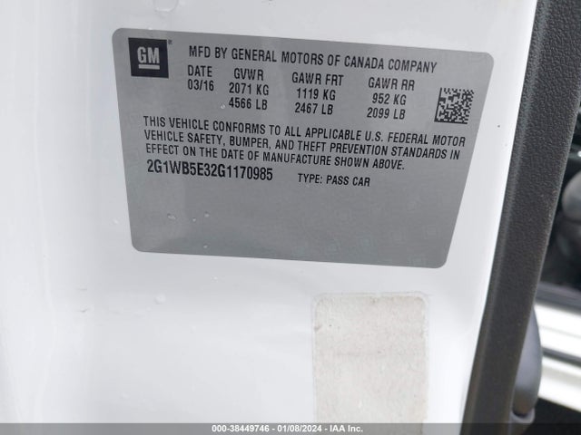 Chevrolet Impala Limited Lt 2016 2G1WB5E32G1170985 Image 9