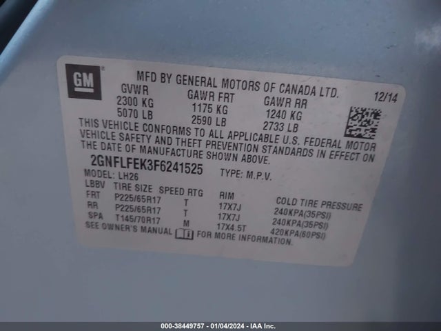 Chevrolet EQUINOX 1LT 2015 2GNFLFEK3F6241525 Image 9
