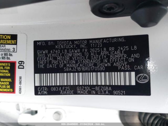 58AJZ1B16RU170590 Lexus Es 350 F Sport Handling