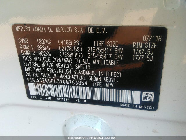 Honda HR-V LX 2016 3CZRU6H31GM763854 Image 9
