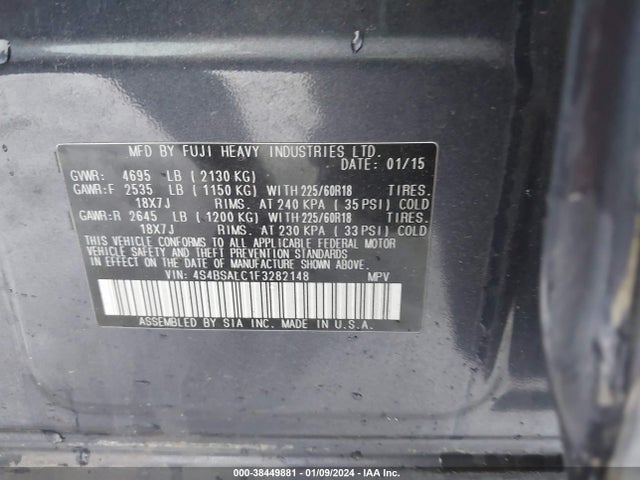 Subaru Outback 2.5i Limited 2015 4S4BSALC1F3282148 Image 9