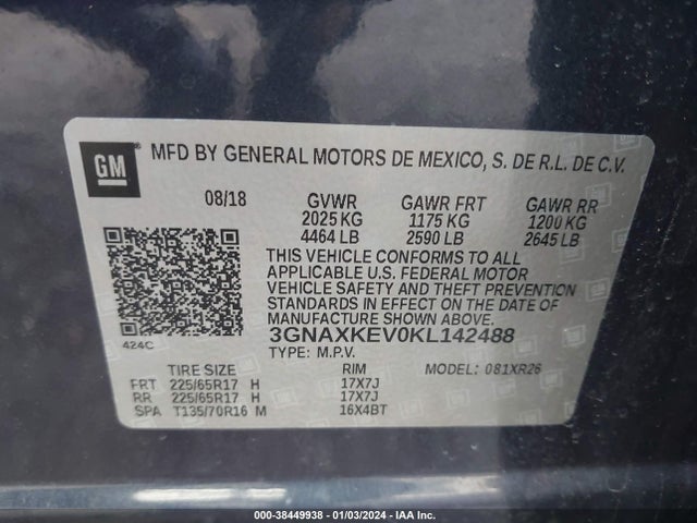 Chevrolet EQUINOX LT 2019 3GNAXKEV0KL142488 Image 9