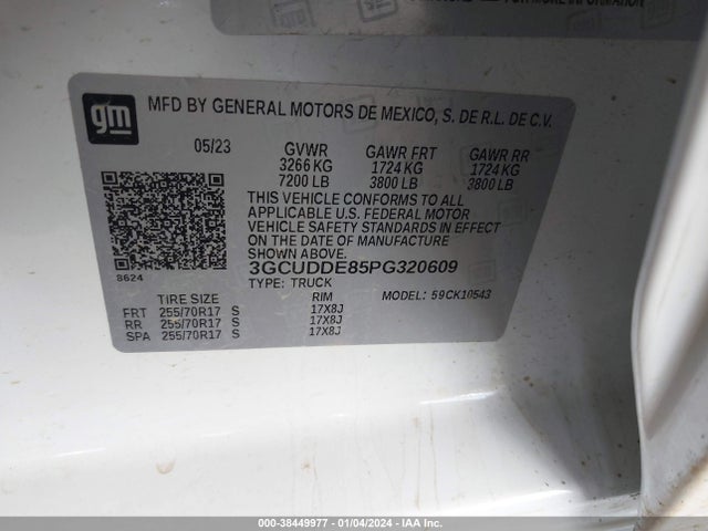 2023 CHEVROLET SILVERADO 1500 4WD STANDARD BED LT VIN: 3GCUDDE85PG320609