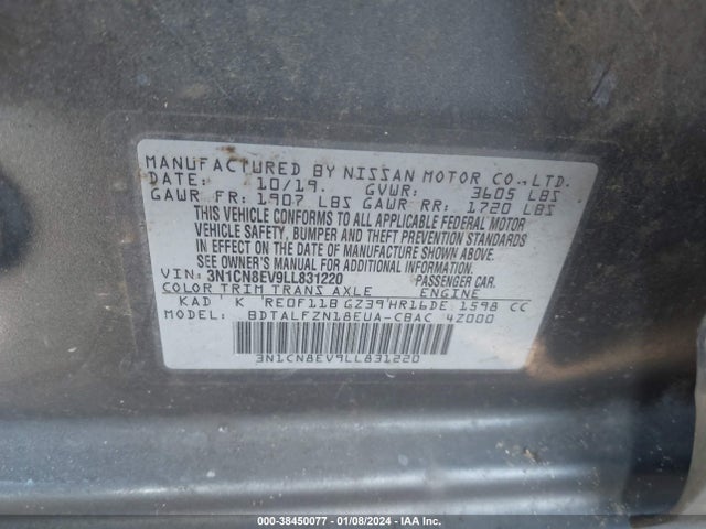 Nissan Versa Sv Xtronic Cvt 2020 3N1CN8EV9LL831220 Image 9