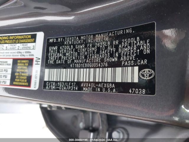 4T1BD1EB0GU054376 Toyota Avalon Hybrid Xle