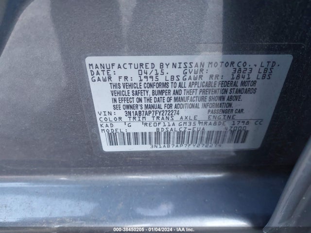 Nissan SENTRA S 2015 3N1AB7AP7FY272274 Image 9