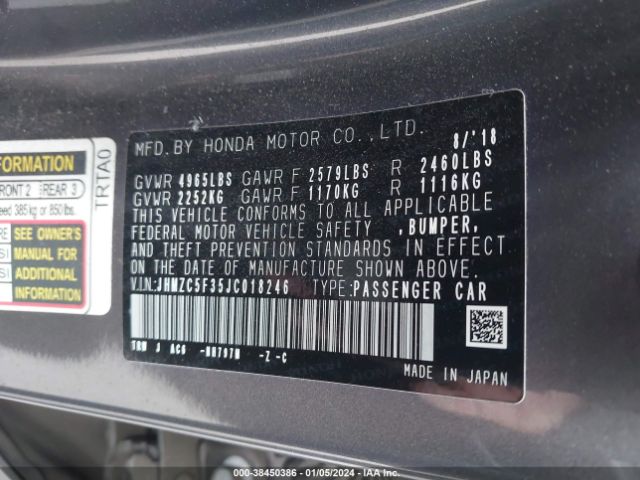 JHMZC5F35JC018246 Honda Clarity Plug-in Hybrid Touring