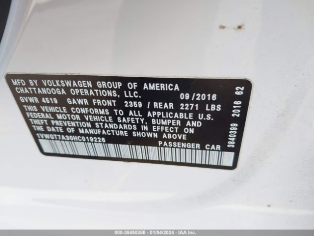 1VWGT7A30HC019226 Volkswagen Passat 1.8t Se