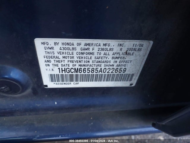 2005 HONDA ACCORD 3.0 EX VIN: 1HGCM66585A022659