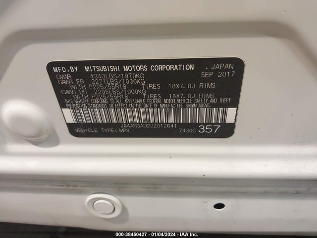 JA4AR3AU2JZ012641 Mitsubishi Outlander Sport 2.0 Es