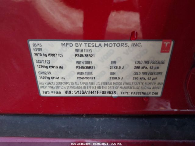 5YJSA1H41FF089638 Tesla Model S 85d/p85d