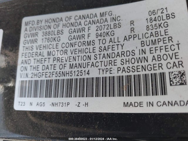 Honda Civic Sport 2022 2HGFE2F55NH512514 Image 9