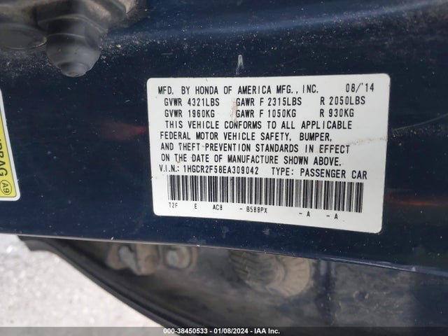 Honda Accord Sport 2014 1HGCR2F58EA309042 Image 9
