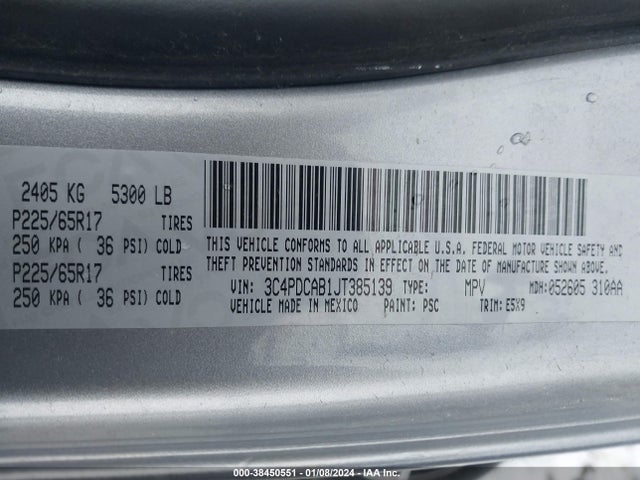 Dodge JOURNEY SE 2018 3C4PDCAB1JT385139 Image 9