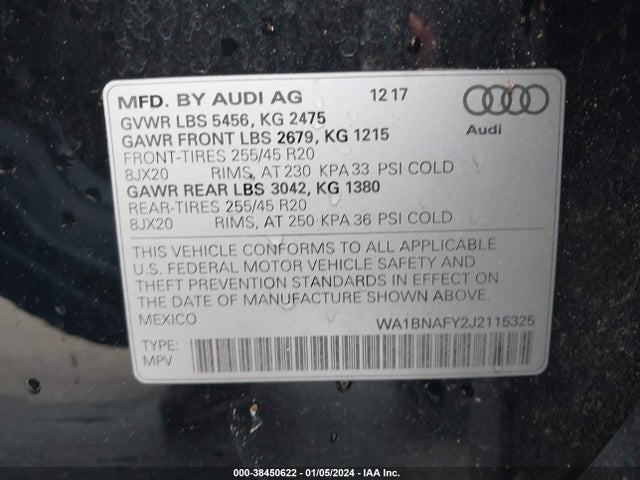 WA1BNAFY2J2115325 Audi Q5 2.0t Premium/2.0t Tech Premium