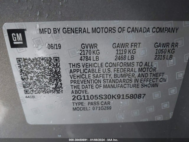 Chevrolet Impala Premier 2019 2G1105S30K9158087 Image 9