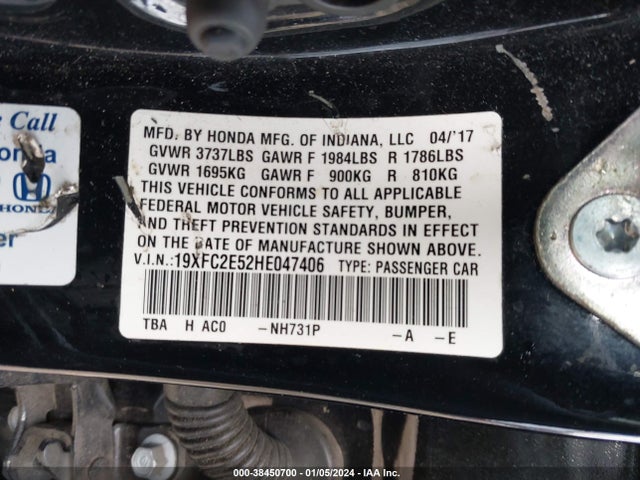 Honda Civic Lx 2017 19XFC2E52HE047406 Image 9