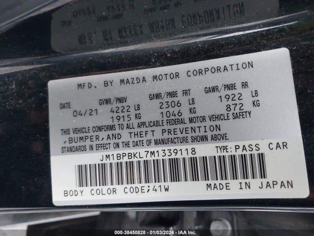 JM1BPBKL7M1339118 Mazda Mazda3 Select