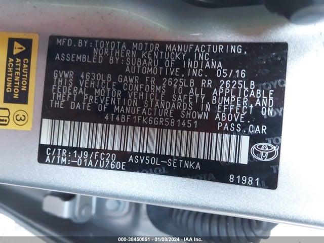 Toyota CAMRY LE 2016 4T4BF1FK6GR581451 Image 9