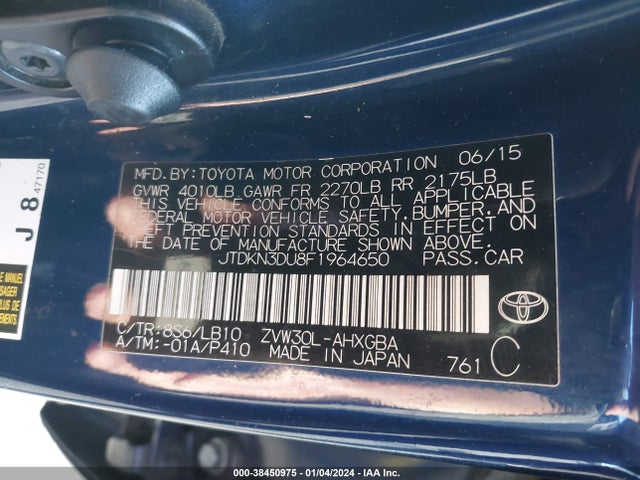 Toyota Prius Four 2015 JTDKN3DU8F1964650 Image 9