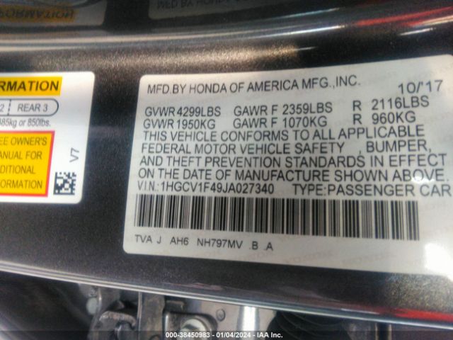 1HGCV1F49JA027340 Honda ACCORD EX