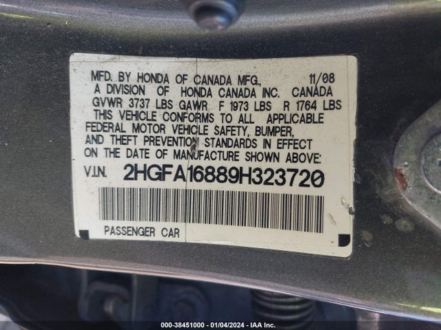 2009 HONDA CIVIC EX VIN: 2HGFA16889H323720
