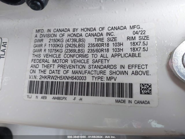 Honda Cr-v Awd Ex 2022 2HKRW2H5XNH640003 Image 9