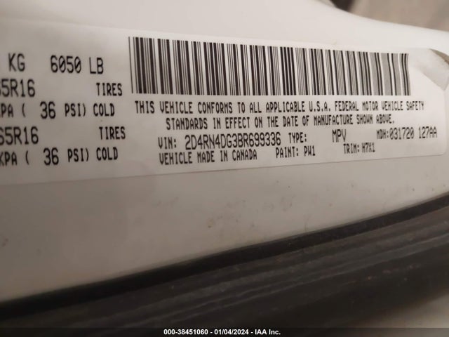 2011 DODGE GRAND CARAVAN EXPRESS VIN: 2D4RN4DG3BR699336