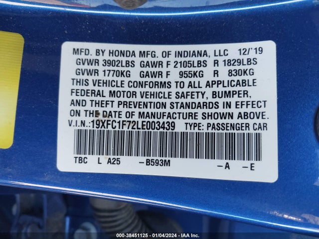 Honda Civic Ex-l 2020 19XFC1F72LE003439 Image 9