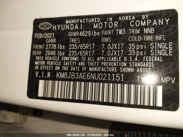 Hyundai TUCSON SEL 2022 KM8JB3AE6NU021151 Image 9