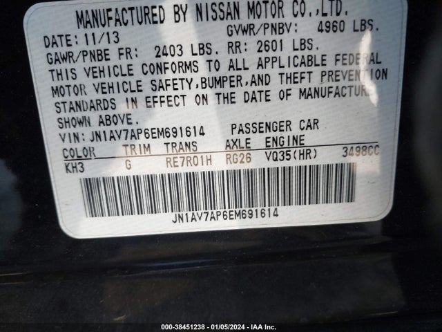 2014 INFINITI Q50 HYBRID SPORT VIN: JN1AV7AP6EM691614