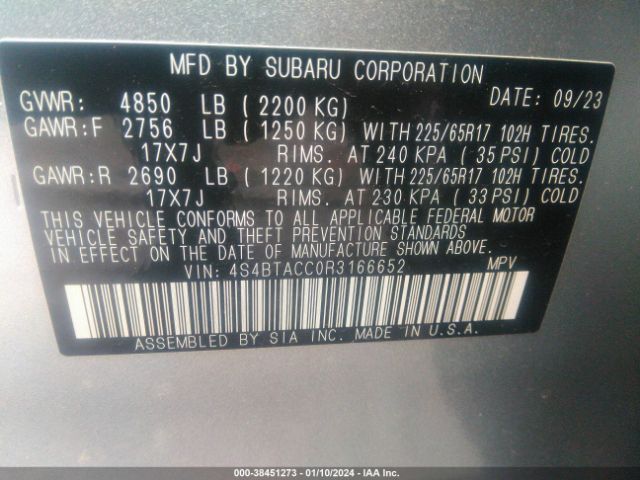 4S4BTACC0R3166652 Subaru Outback Premium