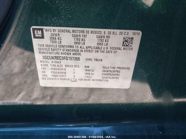 Chevrolet Silverado 1500 2lt 2015 3GCUKREC3FG157366 Image 9