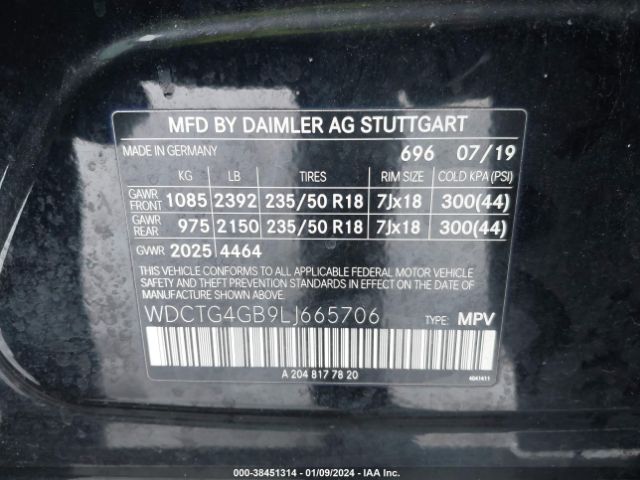 WDCTG4GB9LJ665706 Mercedes-Benz Gla 250 4matic