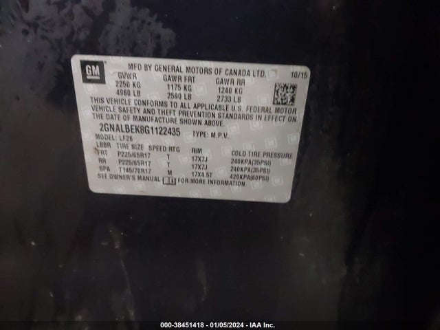 Chevrolet EQUINOX LS 2016 2GNALBEK8G1122435 Image 9