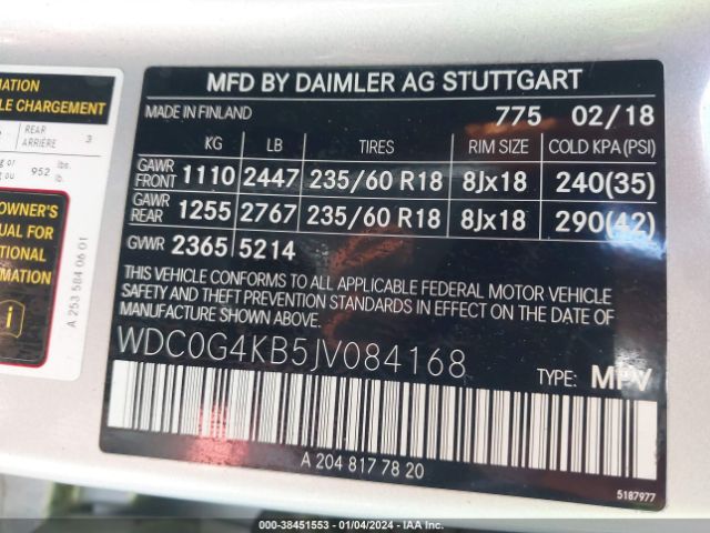 WDC0G4KB5JV084168 Mercedes-Benz Glc 300 4matic