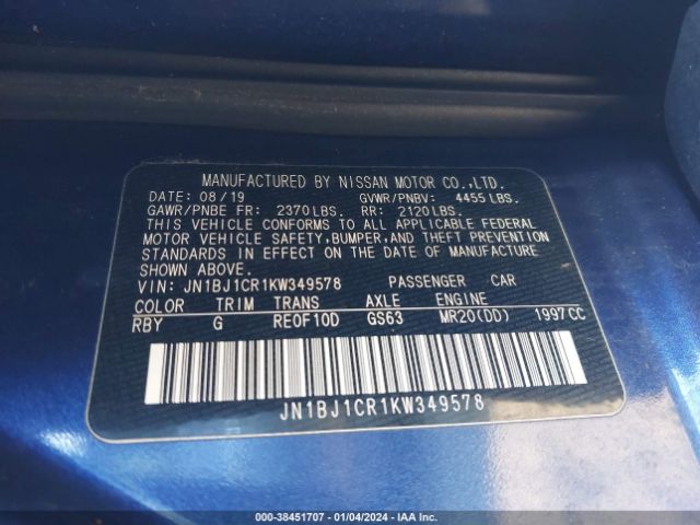 JN1BJ1CR1KW349578 Nissan Rogue Sport S
