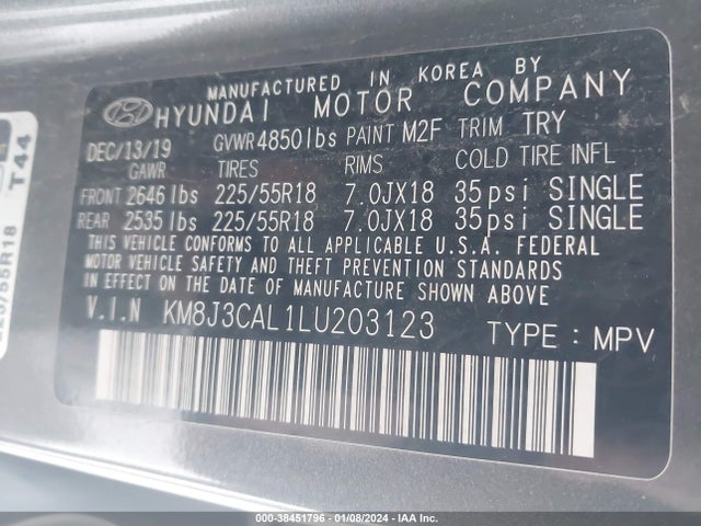 Hyundai TUCSON SEL 2020 KM8J3CAL1LU203123 Image 9