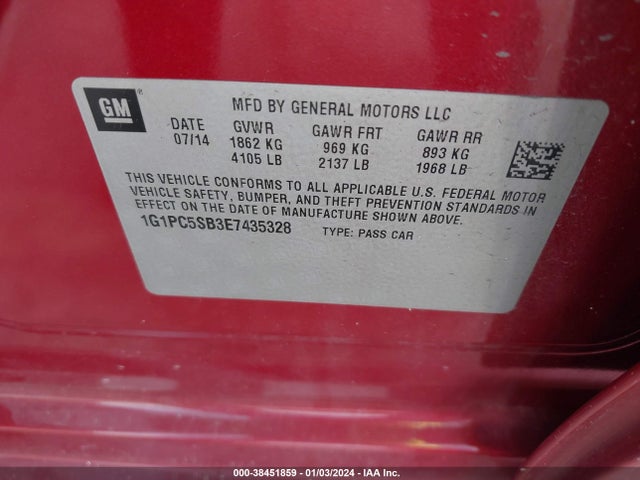 Chevrolet Cruze 1lt Auto 2014 1G1PC5SB3E7435328 Image 9