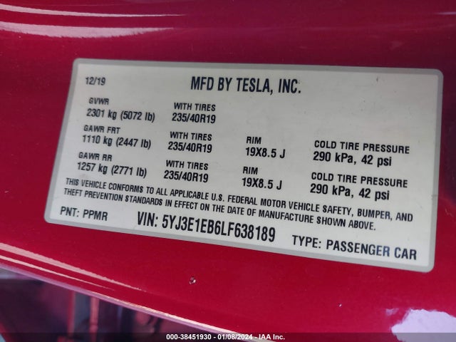 Tesla Model 3 Long Range Dual Motor All-wheel Drive 2020 5YJ3E1EB6LF638189 Image 9