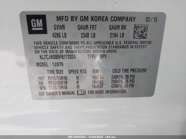 Chevrolet TRAX LTZ 2015 KL7CJNSB5FB172024 Image 9