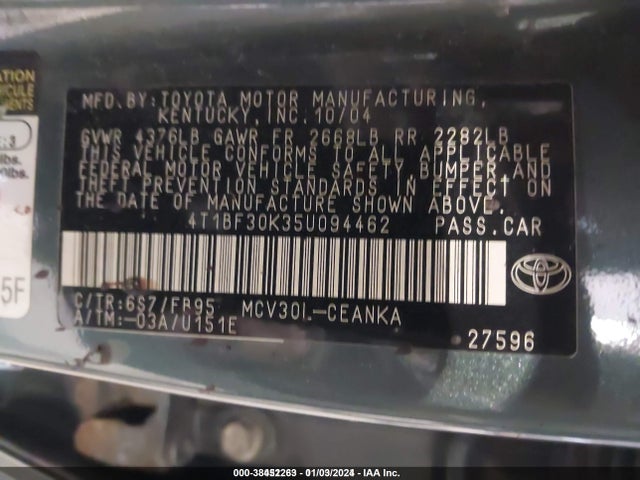 2005 TOYOTA CAMRY LE V6 VIN: 4T1BF30K35U094462